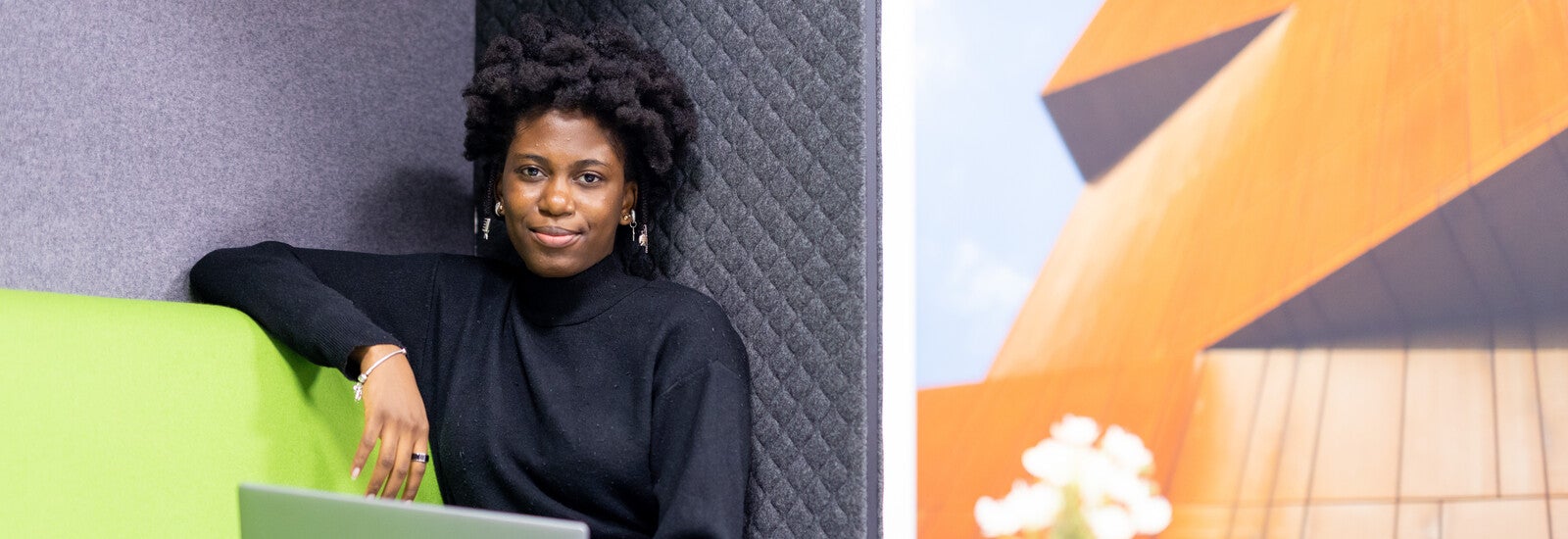 A student in a shared workspace in Leeds ISC