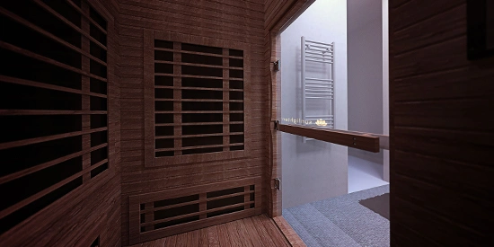 Conçu pour une maison privée, ce sauna sur mesure s'adapte à la taille exceptionnelle de son propriétaire. Situé à côté de la salle de bain principale, ce magnifique sanctuaire de bien-être est recouvert de bois d'eucalyptus à l'intérieur et à l'extérieur.