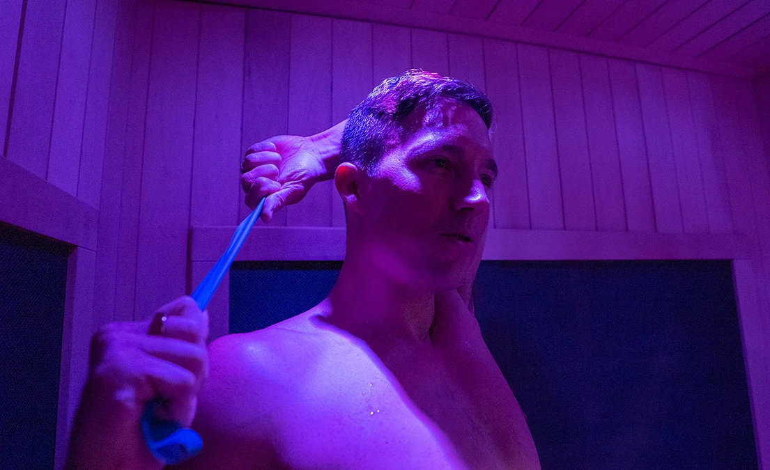 Stretching in Sauna at Chiropractors Office