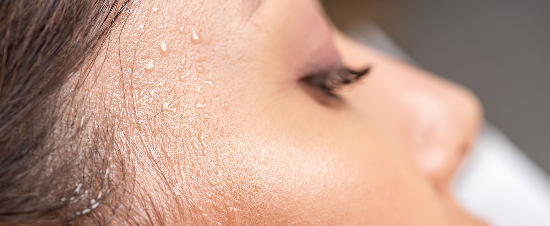 Closeup of sweat on a woman's face