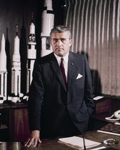 Wernher von Braun in his office at the Marshall Space Flight Center, Huntsville, Alabama, photograph, 1964 (Wikimedia commons)