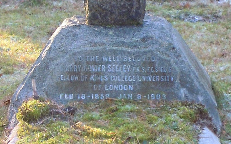 Detail of the headstone of Harry Govier Seeley, Brookwood Cemetery, Surrey (Wikimedia commons)