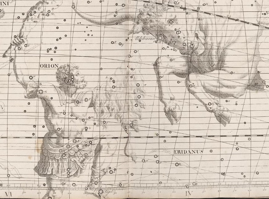 Orion and Taurus. Image source: Flamsteed, John. Atlas Coelestis. London, 1729. 
