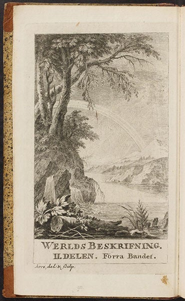 Frontispiece to volume 1, Physisk Beskrifning öfver Jord-Klotet, by Torbern Bergman, depicting a rainbow, 1773 (Linda Hall Library)