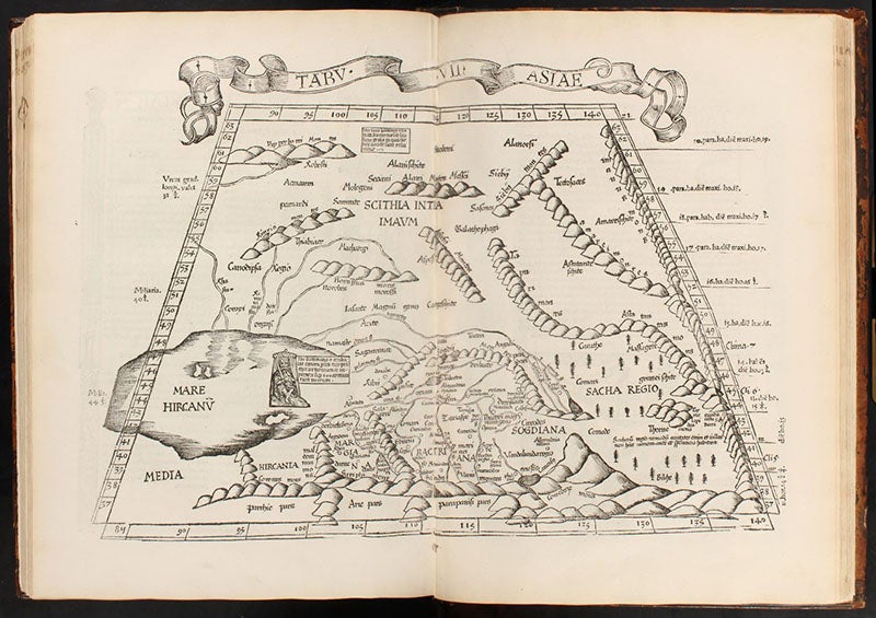 Central Asia, regional map, Asia VII, woodcut, Geographicae enarrationis libri octo, by Ptolemy of Alexandria, 1525 (Linda Hall Library)