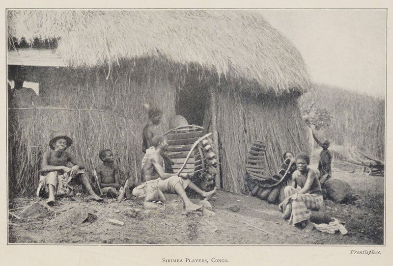 Sirimba players, Congo, photograph frontispiece, West African Studies, by Mary H. Kingsley, 1899 (The Linda Hall)