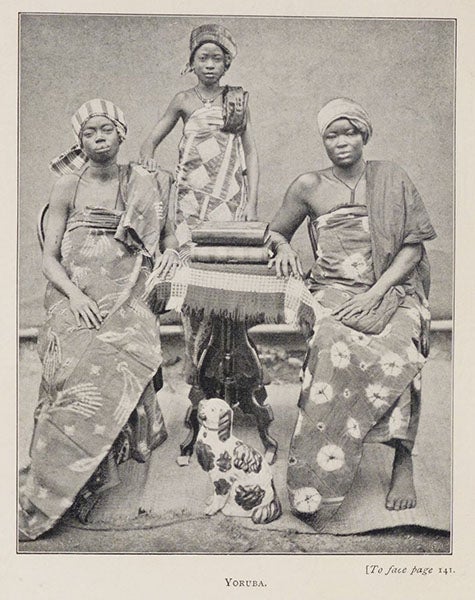 Three Yoruba persons, photograph, West African Studies, by Mary H. Kingsley, p 141, 1899 (The Linda Hall)