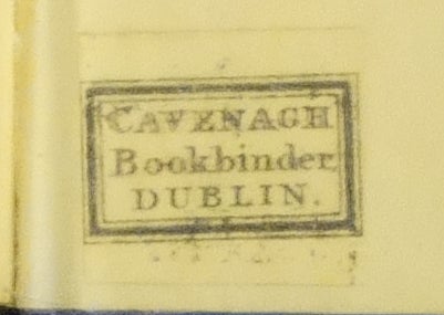 Mary Ward Sketches With the Microscope - Binder's ticket for Cavenagh of Dublin on the rear pastedown