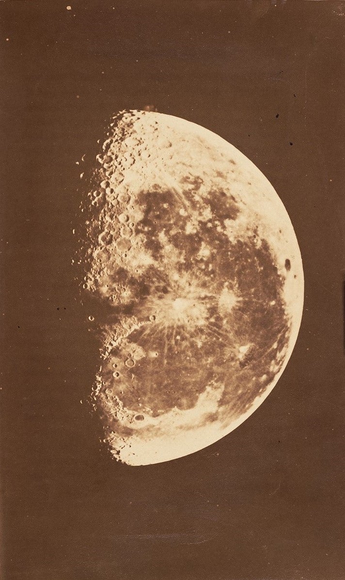 Rutherfurd in 1864 had built the first refracting telescope with an "actinic" rather than a visual focus, which is to say it was designed specifically for the violet light waves (the actinic or chemical rays) that affect the photographic plate, rather than the waves to which the human eye is receptive. The photograph exhibited here was taken at Rutherfurd's observatory in New York City on September 16, 1870. 