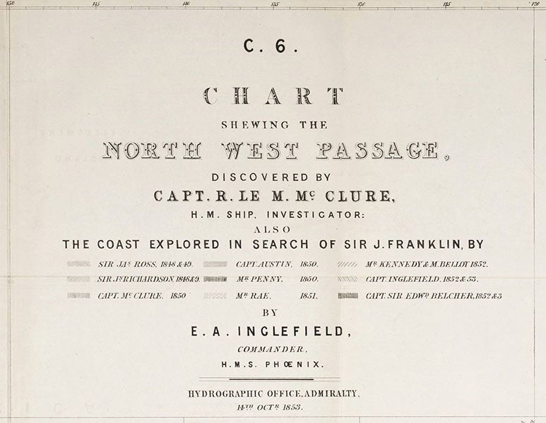 Title caption, detail of map of a Northwest passage, by Edward Augustus Inglefield, Papers Relative to the Recent Arctic Expeditions in Search of Sir John Franklin and the Crews of H.M.S. “Erebus” and “Terror” (an Arctic Blue Book), bound in at end, 1854 (The Linda Hall)