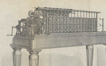 Scheutz difference engine no. 2 at the Dudley Observatory, detail of engraving, Annals of the Dudley Observatory, vol. 1, p. 118, 1866 (Linda Hall Libay)