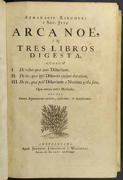 Title page, Arca Noë, by Athanasius Kircher, 1675, copy 2 (Linda Hall Library)