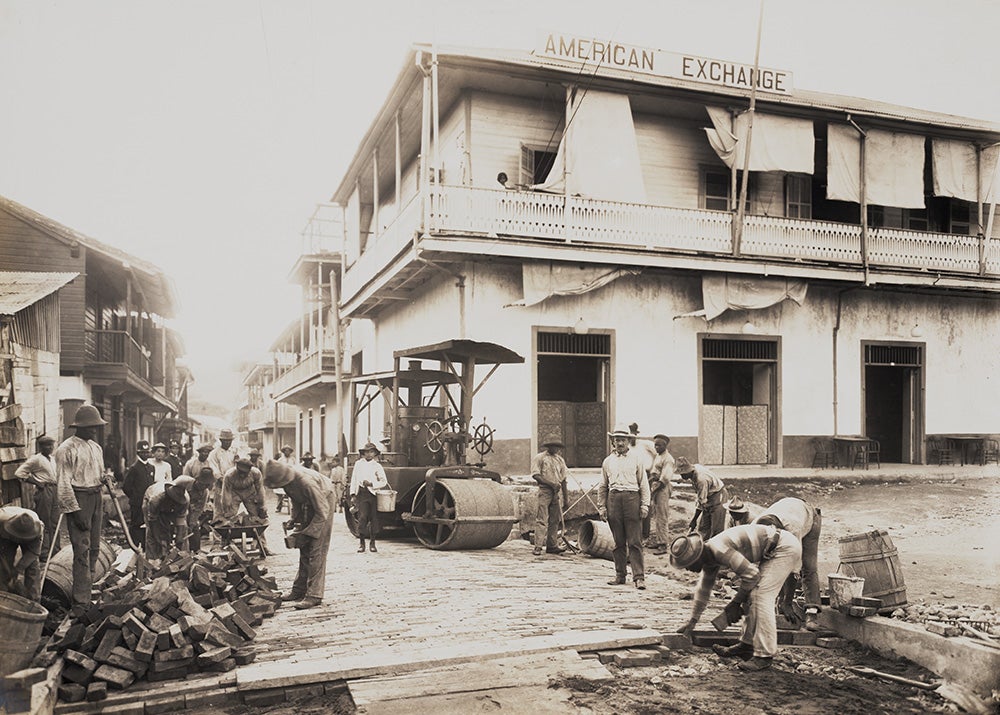 Water collecting in the muddy streets contributed to the growth of the mosquito population and the spread of yellow fever and malaria.
Chief Engineer Wallace laid plans to secure a supply of clean water, to build a sewage system, and to pave the streets. View in Digital Collection »