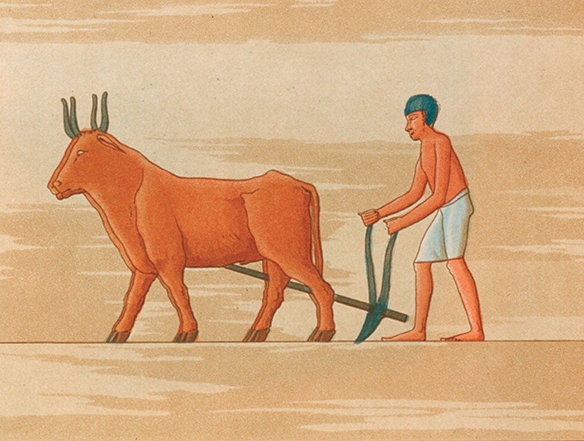 Wall painting at El Kab. Image source: Napoleon I, (Edme-François) Jomard, and Jean-Baptiste-Joseph Fourier. Description de l’Egypte: ou, Recueil des observations et des recherches qui ont été faites en Egypte pendant l’expédition de l ’armee Française. Antiquités planches, vol. 1, A Paris: De L’Imprimerie impériale, 1809-1828, pl. 70.