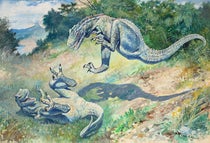 “Leaping Laelaps,” watercolor by Charles R. Knight, 1897, American Museum of Natural History (Wikimedia commons)