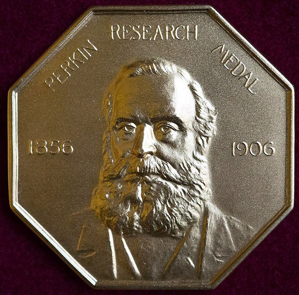 Perkin Medal for excellence in industrial chemistry, first awarded to William Henry Perkin in 1906, and annually ever since (Wikimedia commons)