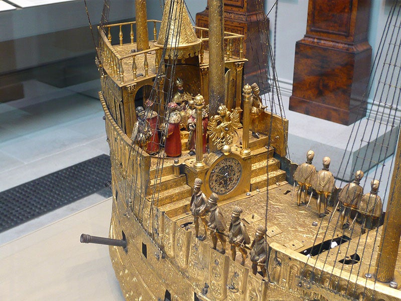 Detail of “The Nef,” a clockwork ship built by Hans Schottheim in 1585, later acquired by Octavius Mogan, and given to the British Museum in 1866 (Wikimedia commons)