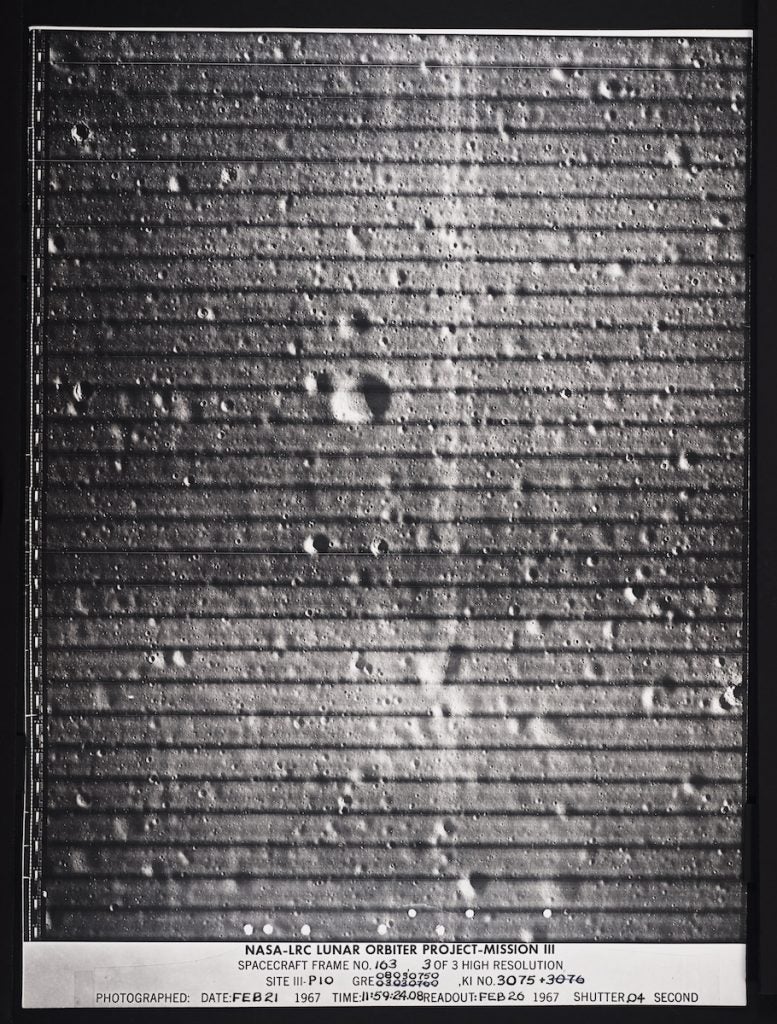 A high-resolution image from Lunar Orbiter 3. The photograph was taken from an altitude of approximately 31 miles. Image source: NASA Lunar Orbiter 3 photograph courtesy of Joseph Wright.