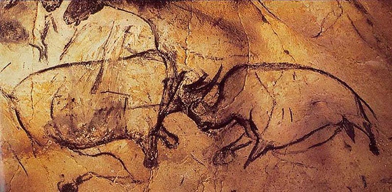 Fighting rhinos, Chauvet Cave, Ardeche, France (donsmaps.com)