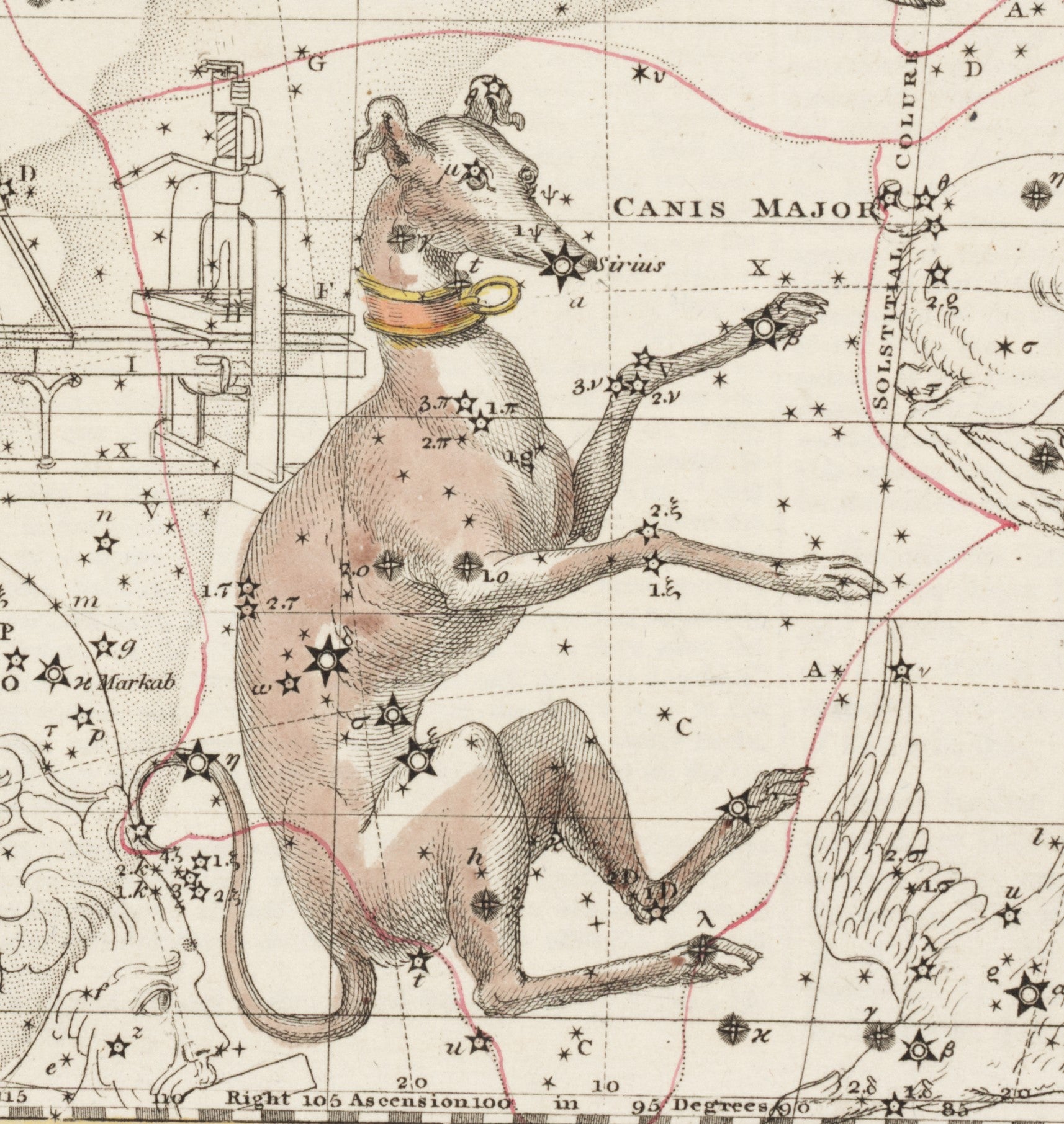 Canis Major. Image source: Jamieson, Alexander. A Celestial Atlas: Comprising a Systematic Display of the Heavens in a Series of Thirty Maps. London: G. & W.B. Whittaker..., 1822, pl. 25.