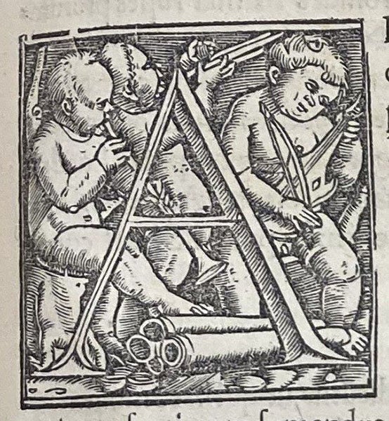 Initial letter “A”, by Hans Holbein, Strabonis geographicorum, p. 271, 1523 (The Linda Hall)