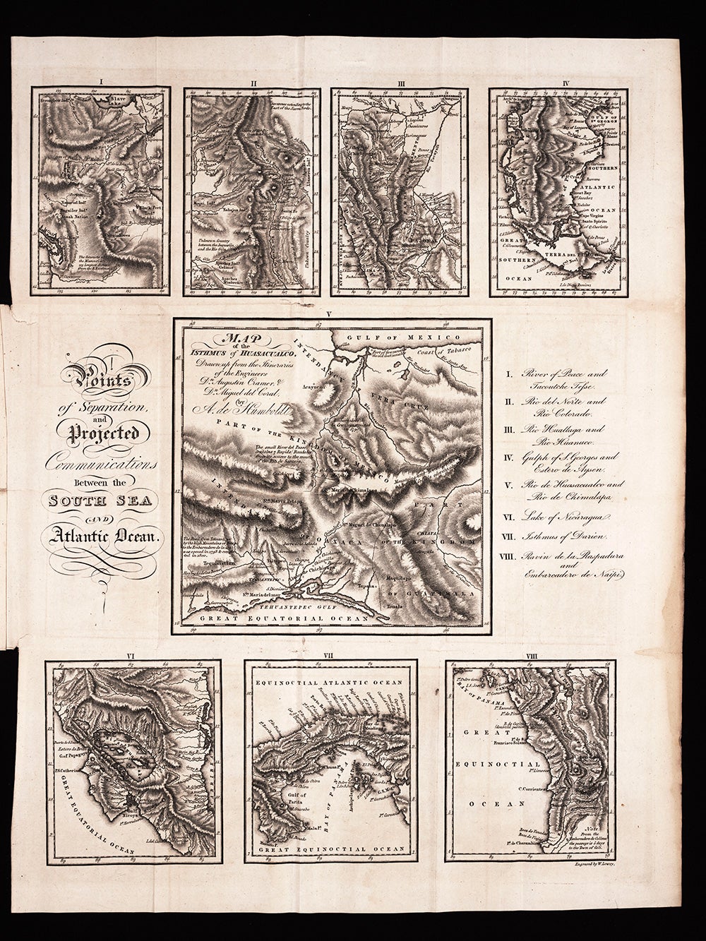 Map of Humboldt’s proposed routes for passage between the Atlantic and Pacific Oceans. From his Political essay on the kingdom of New Spain. London, 1814.