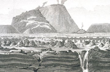 Volcano at Jorullo. Image source: Humboldt, Alexander Frieherr von. Researches, Concerning the Institutions & Monuments of the Ancient Inhabitants of America. Vol. 2, London: Longman, etc, 1814, pl. 15.