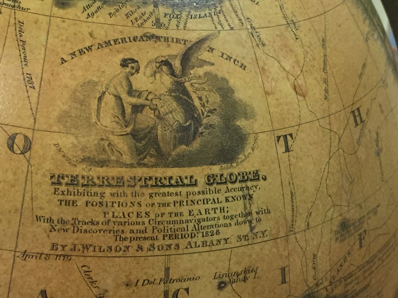 The legend on a 13-inch terrestrial globe made by James Wilson & Sons, 1828, in Albany, Library of Congress (blogs.loc.gov)