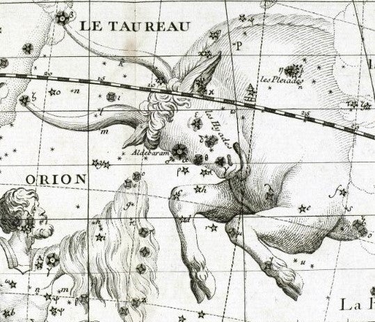 Orion and Taurus. Image source: Flamsteed, John. Atlas celeste. Seconde edition. Ed. J. Fortin. Paris: Chez F. G. Deschamps, 1776, pl. 14.
