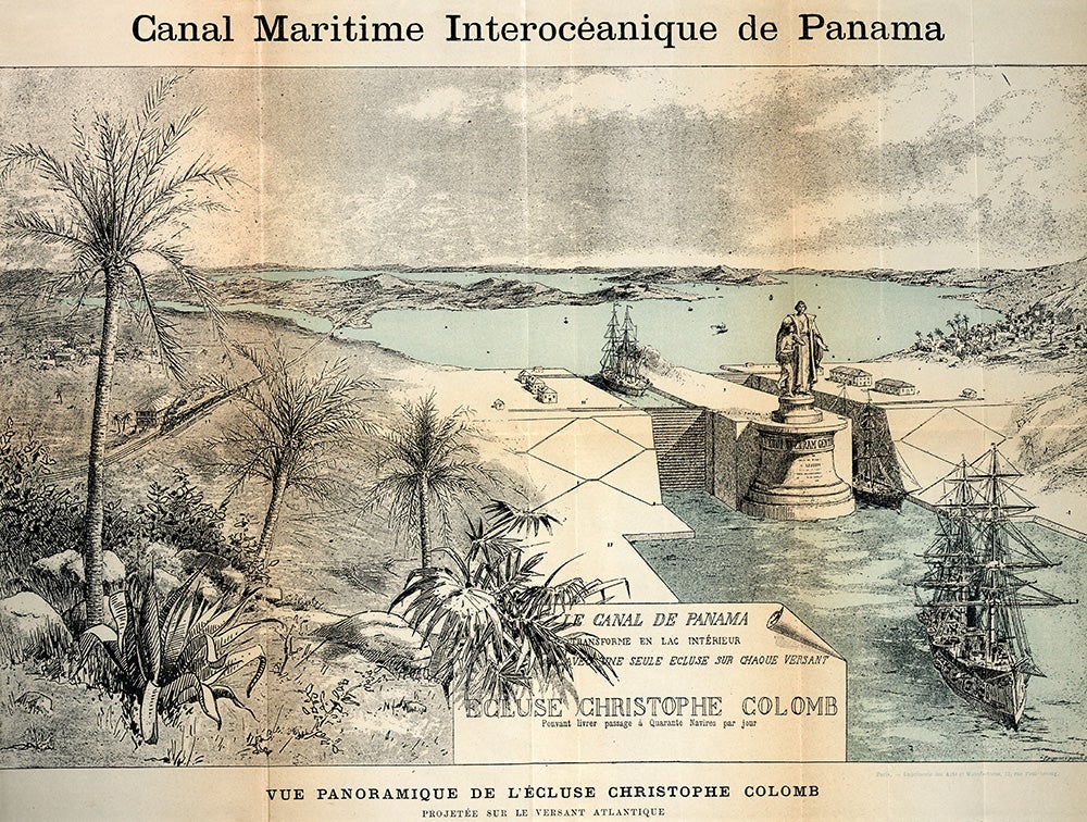Panoramic view of a proposed lock for the Atlantic side of the canal. From A.B. Nichols Notebooks.