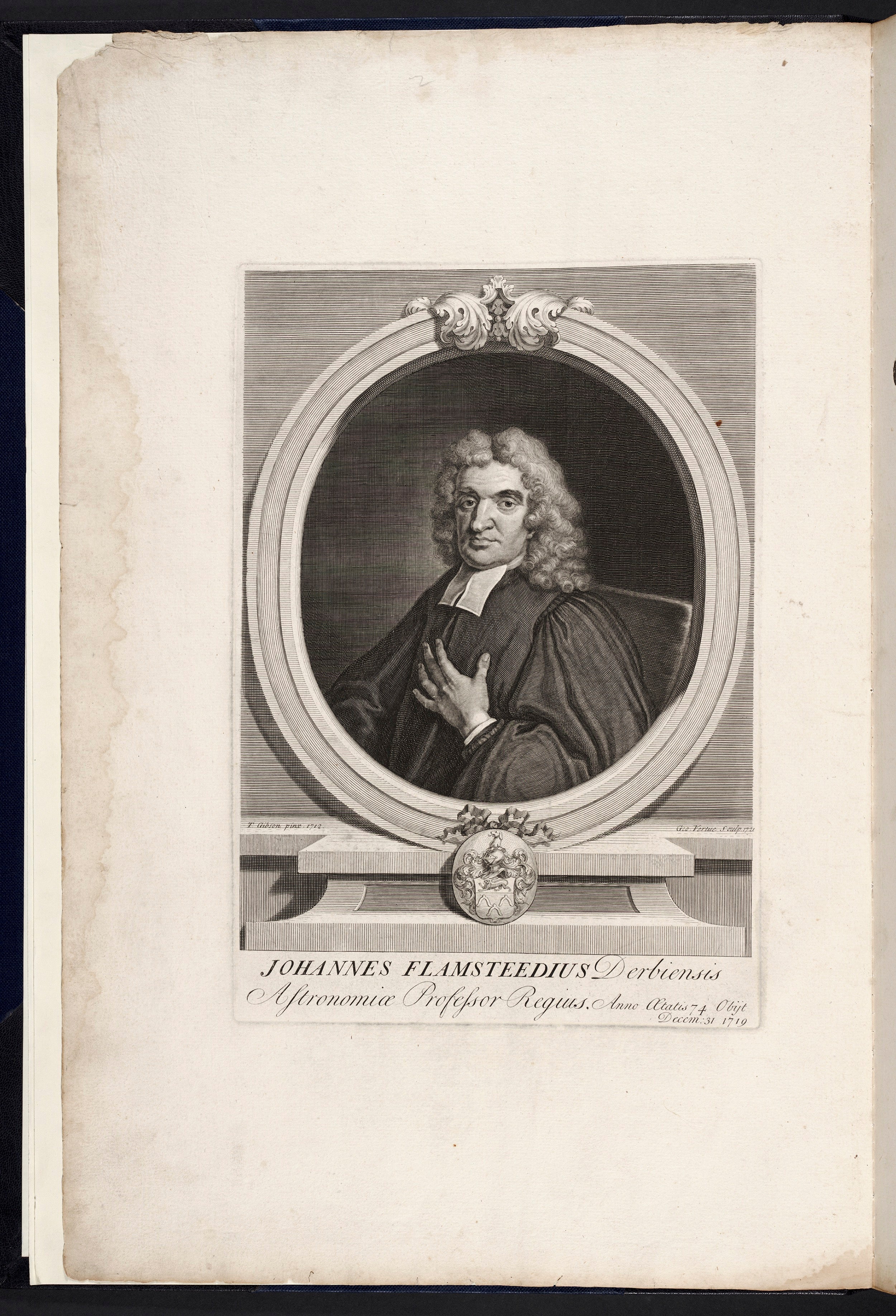 Portrait of John Flamsteed, from the 1729 Atlas Coelestis, Linda Hall Library.