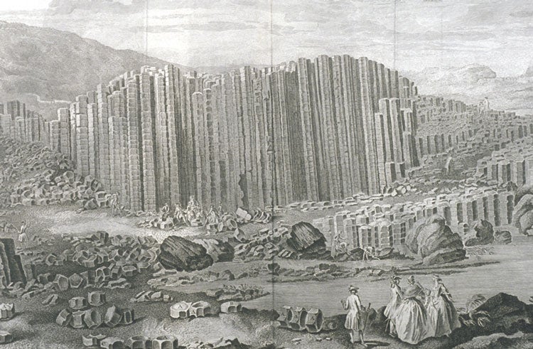 East prospect of the Giant’s Causeway. Image source: Diderot, Denis, et al. Recueil de planches, sur les sciences, les arts libéraux, et les arts méchaniques, avec leur explication. Plates, vol. 6, Chez Briasson ..., 1762, pl. 6.