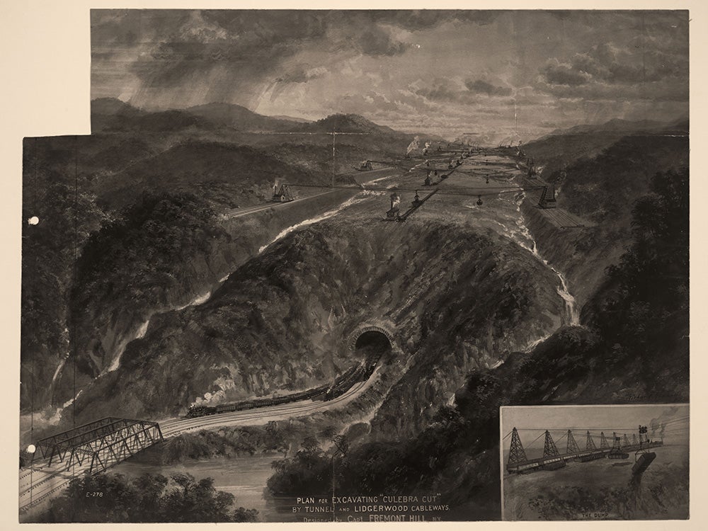 Artist Richard Rummel’s depiction of a proposal for excavating the Culebra Cut, based on a design by Capt. Fremont Hill of New York. From A.B. Nichols Notebooks. View in Digital Collection »