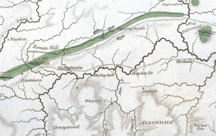 Map of the Great Whin Sill. Image source: Winch, Nathaniel John. "Observations on the Geology of Northumberland and Durham." Transactions of the Geological Society of London, vol. 4, 1817, pl. 1.