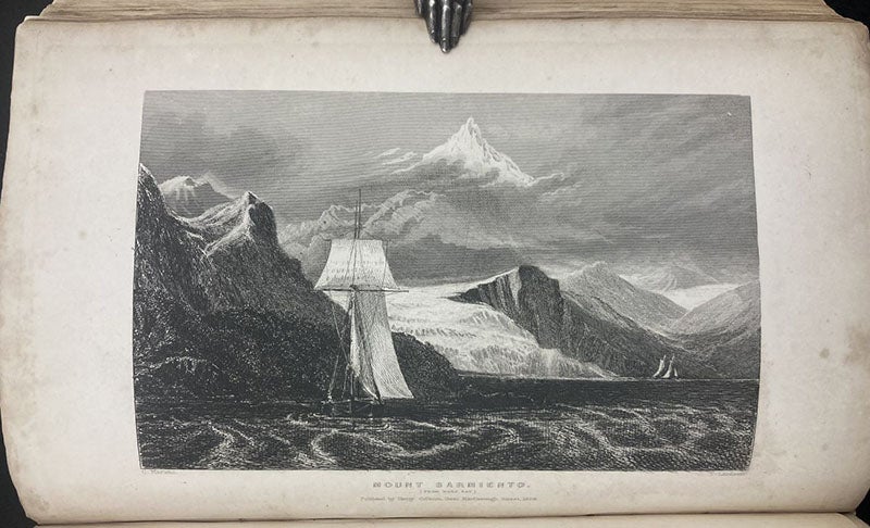 Mount Sarmiento and HMS Beagle, etching after Conrad Martens, Narrative of the Surveying Voyages of His Majesty's ships Adventure and Beagle, by Robert FitzRoy et al., vol. 2, p. 359, 1839 (Linda Hall Library)