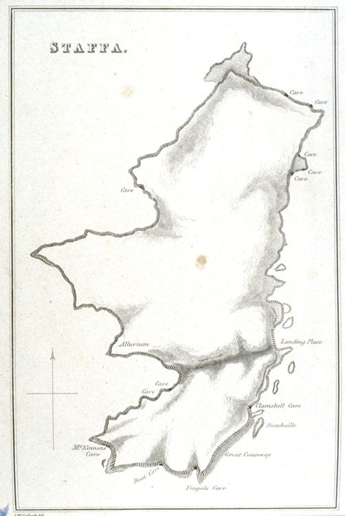 Map of Staffa. Image source: MacCulloch, John (1773-1835). A Description of the Western Islands of Scotland, Including the Isle of Man. Vol. 3, London: Printed for A. Constable, 1819, pp. 74-75.