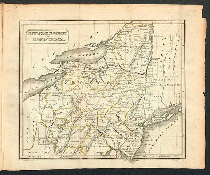 Map of New York State, with the completed Erie Canal in red, from A Connected View of the Whole Internal Navigation of the United States, 1826 (The Linda Hall)