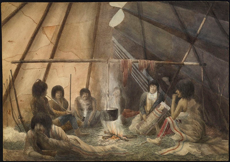 “The Interior of a Southern Indian Tent,” original watercolor by Robert Hood, 1820, Library and Archives Canada (LAC) (thediscoverblog.com)