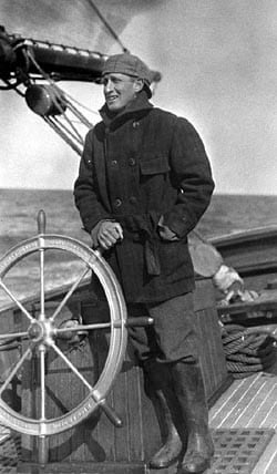 Henry Bryant Bigelow at the helm of USFS Grampus, undated photograph, ca 1912 (whoi.edu)