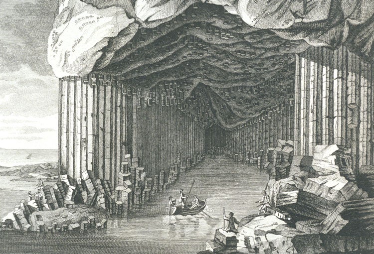 Fingal’s cave in Staffa. Image source: Pennant, Thomas (1726-1798). Tour in Scotland, and Voyage to the Hebrides; MDCCLXXII. Vol. 1, Chester: Printed by John Monk, 1774, pl. 28.