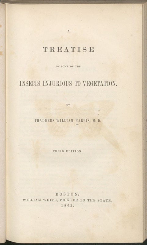Title page, A Treatise on Some of the Insects Injurious to Vegetation, by Thaddeus William Harris, 862 (Linda Hall Library)