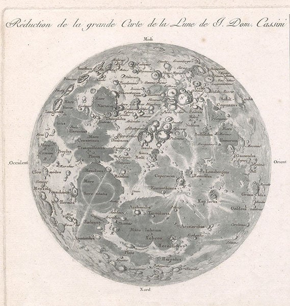 The Full Moon with nomenclature, detail of Réduction de la grande carte de la lune de J. Dom. Cassini, broadside engraving, by Jean-Dominique, comte de Cassini, 1788 (Linda Hall Library)