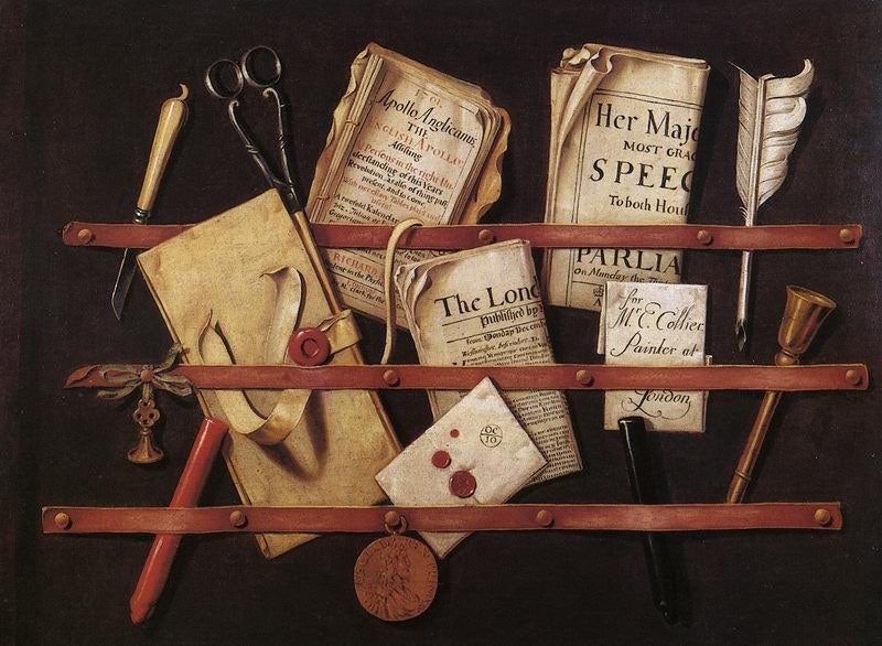 Letter rack, oil on canvas, by Edward Collier, Victoria and Albert Museum, 1699 (Wikimedia commons)