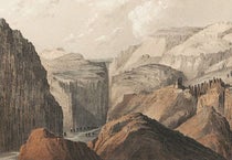 Black Canyon of the Grand River (later the Gunnison), detail of a tinted lithograph by John Mix Stanley after a sketch by Frederick W. von Egloffstein, in Pacific Railroad Reports, vol. 2, 1855 (The Linda Hall)
