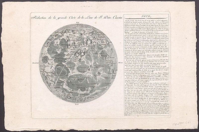 Réduction de la grande carte de la lune de J. Dom. Cassini, broadside engraving, entire sheet (17 x 11.5 inches), by Jean-Dominique, comte de Cassini, 1788 (Linda Hall Library)