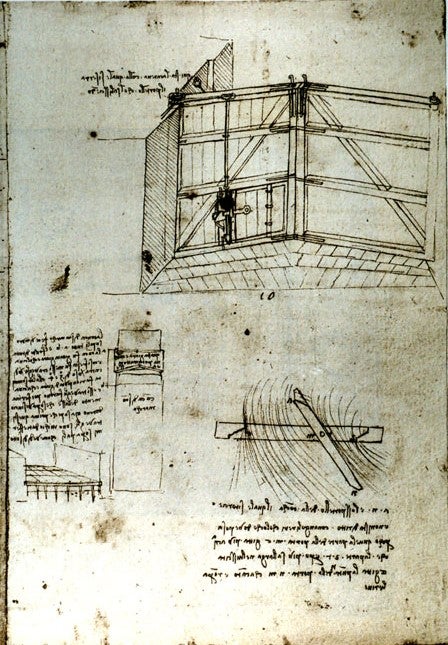 Design for a Lock at San Marco. Image source: Leonardo, da Vinci, et al. Il Codice atlantico di Leonardo da Vinci nella Biblioteca ambrosiana di Milano. Plates v.2, Milano: U. Hoepli, 1894, f. 240 R., DCCC.