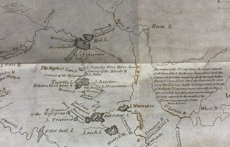 Detail of third image, showing “Sources of the Mississippi … L. Julia,” engraved frontispiece map, A Pilgrimage in Europe and America: Leading to the Discovery of the Sources of the Mississippi and Bloody River, by Giacomo Costantino Beltrami, vol. 2, 1828 (Linda Hall Library)