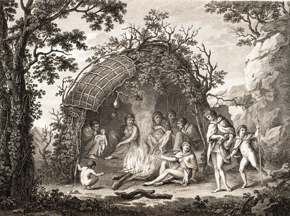 Native Fuegians. Image source: Hawkesworth, John. An Account of the Voyages… in the Southern Hemisphere. Atlas, London: Printed for W. Strahan and T. Cadell, 1773, pl. 1.