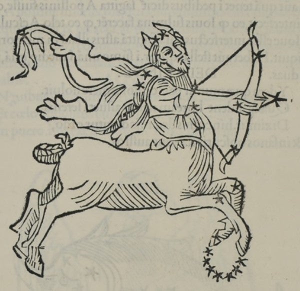Orion (mistakenly using the image for Sagittarius). Image source: Firmicus Maternus, Julius et al. Matheseos Liber. Venetiis: cura & diligentia Aldi Ro., 1499.