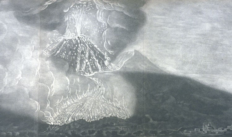 Mount Vesuvius Eruption in 1767. Image source: Hamilton, Sir William. "An Account of the Eruption of Mount Vesuvius, in 1767." Philosophical Transactions of the Royal Society of London, vol. 58, 1768, pl. 2.